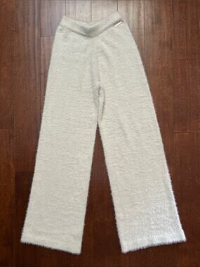 Lounge Underwear Fuzzy Wide-Leg Lounge Pants in Light Beige, Size XS